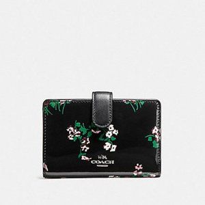 Coach Black Corner Zip Medium with Cross Stitch Floral Print F26810 Wallet